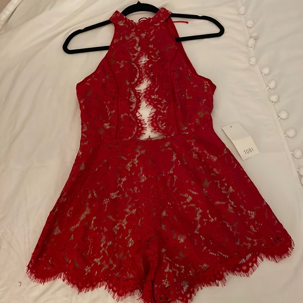 Red laced romper